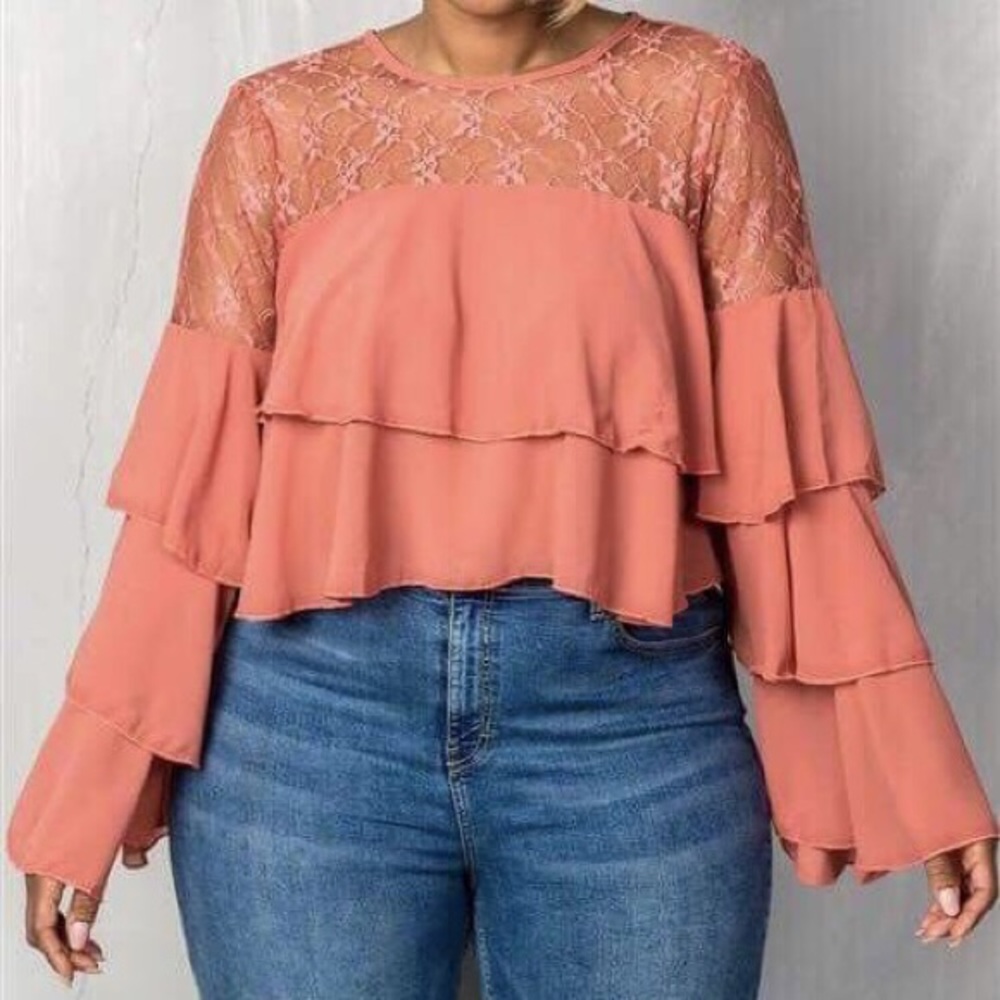 Long Sleeve Ruffle Crop